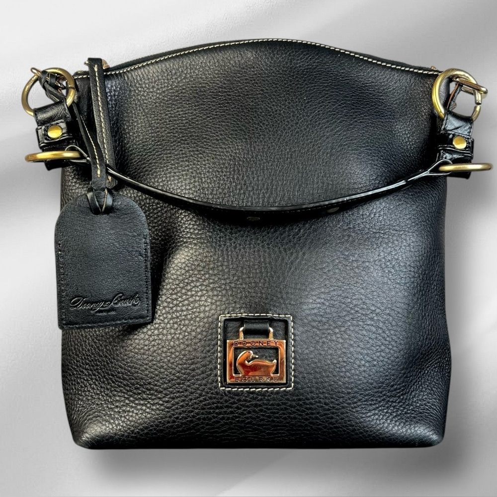 Dooney & Bourke Black Leather Shoulder Bag with Gold Accents